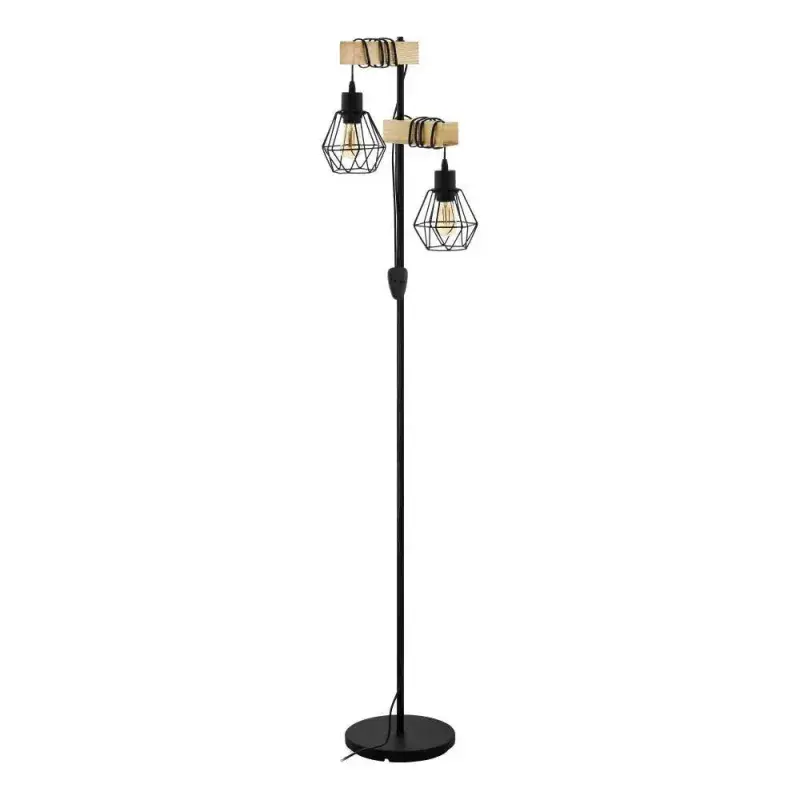 EGLO Townshend Gulvlampe i Sort og Træ - 43137
