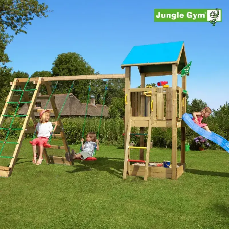 Jungle Gym Castle legetårn med rutschebane og klatremodul
