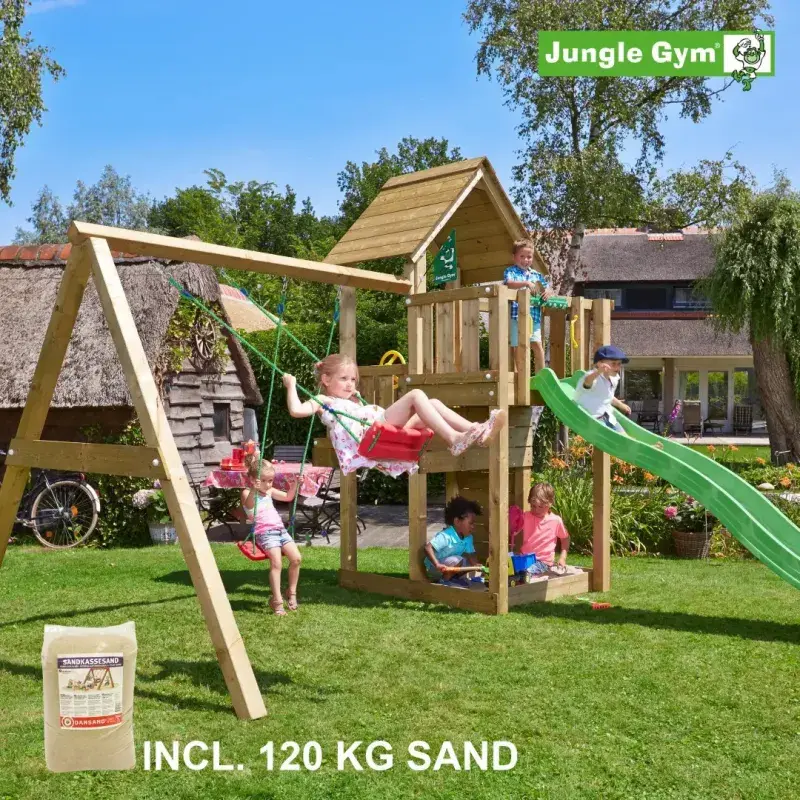 Jungle Gym Cubby legetårn med rutschebane og svingmodul