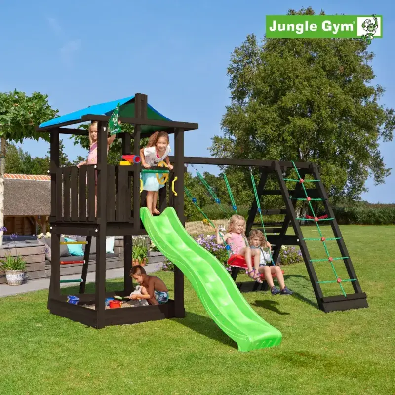 Jungle Gym Hut legetårn med klatremodul og rutschebane