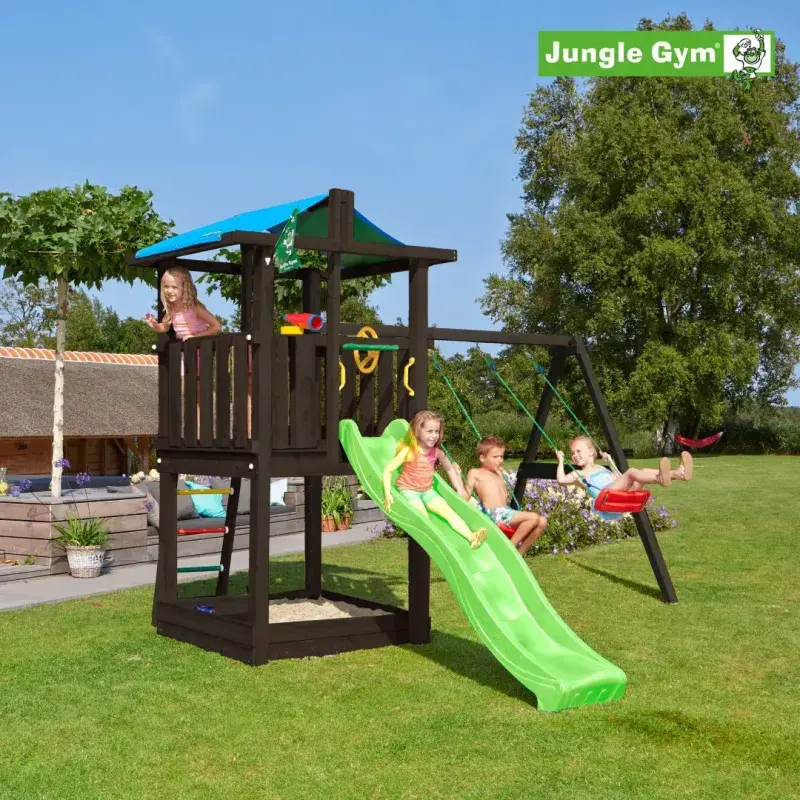 Jungle Gym Hut legetårn med svingmodul - grundmalet sort