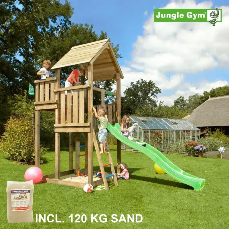 Jungle Gym Palace legetårn med rutschebane og sand