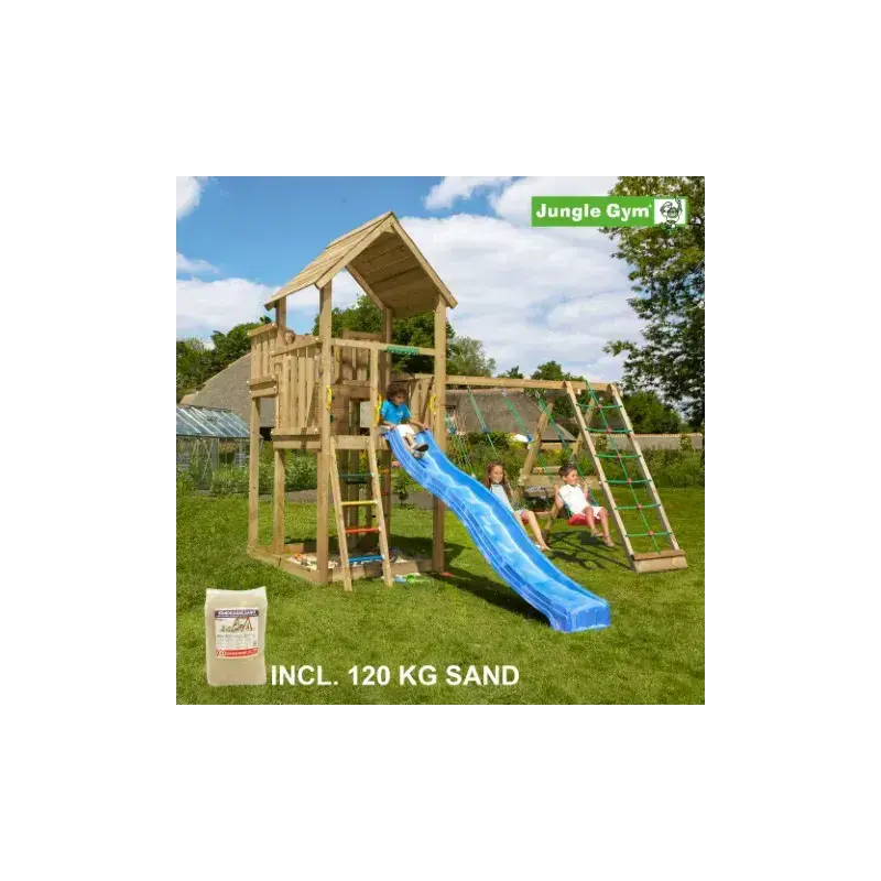 Jungle Gym Palace legetårn med rutschebane og sand - Udsalg!