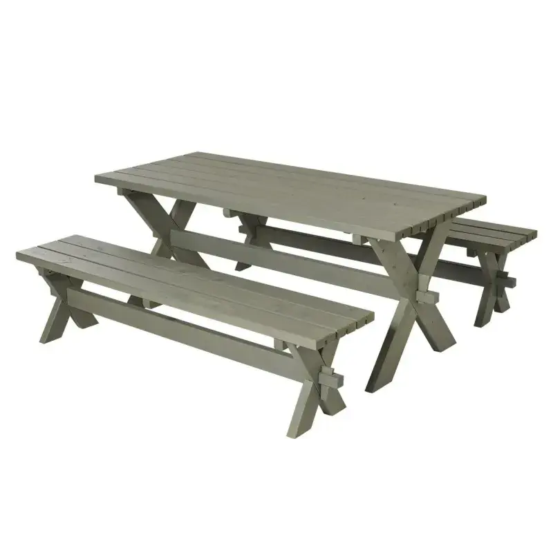 Plus Nostalgi havemøbel sæt - 1 bord og 2 bænke, gråbrun