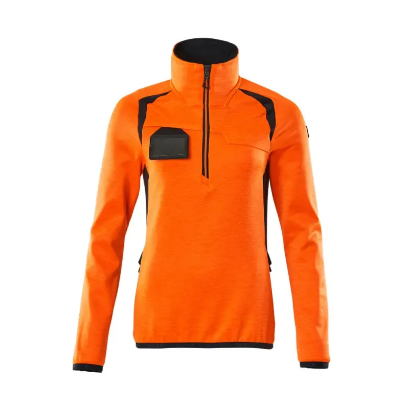 Mascot  Accelerate Safe Fleecetrøje med kort lynlås 19353-316 Dame - Hi-Vis Orange-Mørk Marine