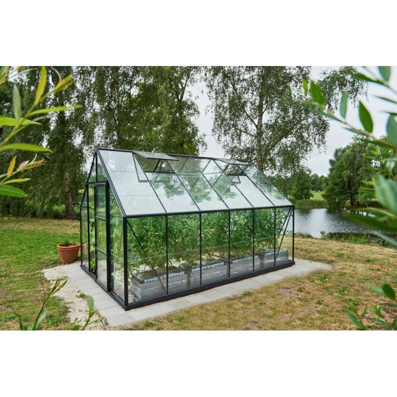 Halls Universal 128 Drivhus 9,9 m² sort m/3 mm delt glas Inkl Fundament