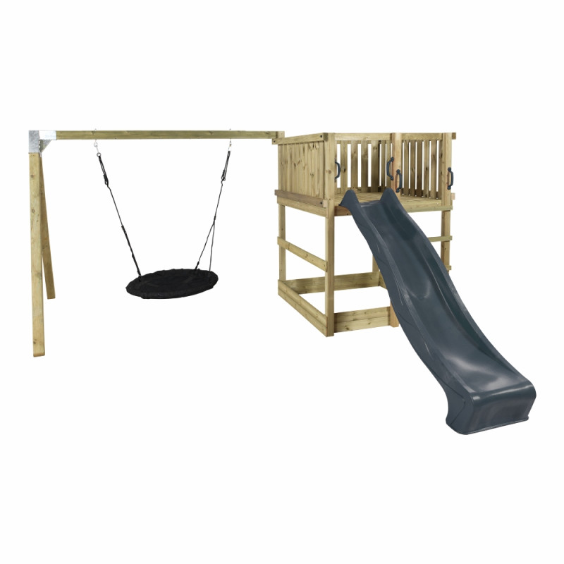 Plus Play legetårn inkl. gyngestativ, gråsort rutsjebane og sort redegynge - 185282-6