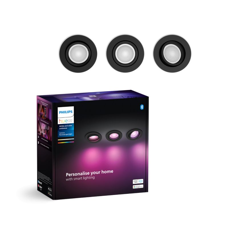 Philips Hue Centura Hue recessed R. sort 3x4.2W - Spot - White Color Ambience