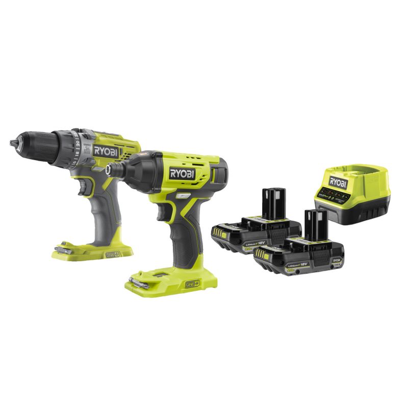 Ryobi 18V Powerpack inkl. 2 x 2.0ah Batteri og lader - R18CK2-2C20G