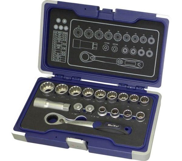 BATO Topnøglesæt 3/8" SplineLock 10-24mm gennemstik 17 dele.