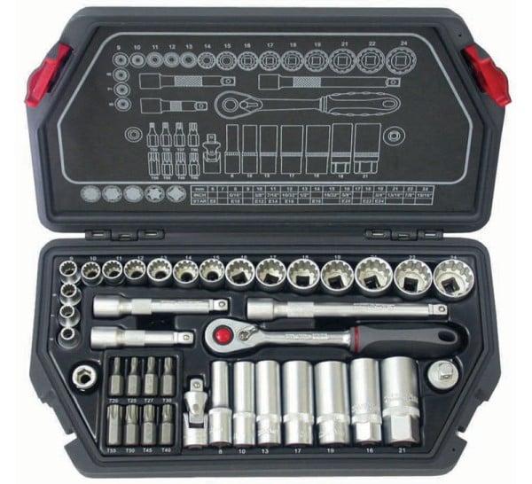 BATO Topnøglesæt 3/8" SplineLock 6-24mm kort. 8-19mm lang. 39 dele.