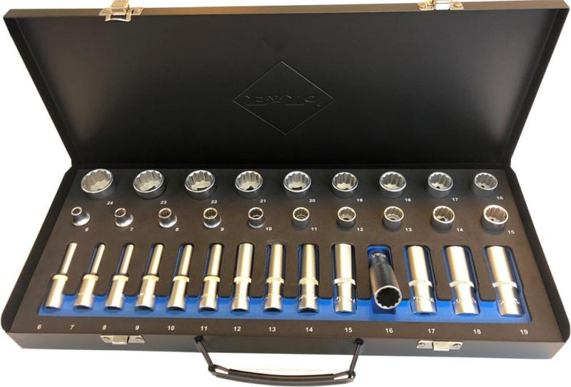 BATO Topsæt 3/8" 12kt. 6-24mm kort. 6-19mm lang. 33 dele.
