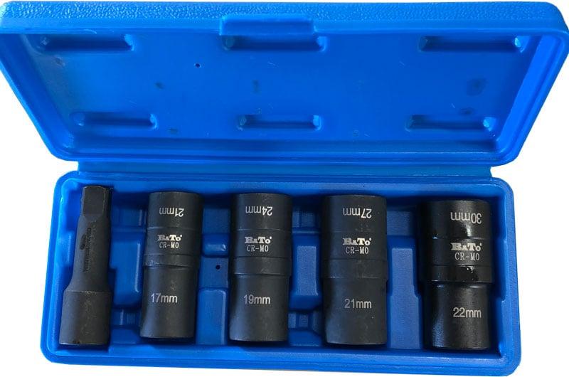 BATO Kraftdemontage Twisttopsæt 1/2" 17-19-21-22mm. 6kt + 12kt vendbar. 5 dele.
