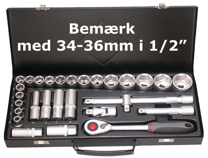 BATO Topnøglesæt 1/2" 6kt. 10-36mm kort. 10-13-17-19 lang. 28 dele.