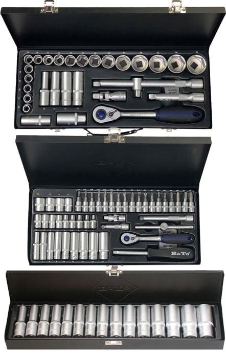 BATO Kombi pakke. Topnøglesæt 10-36mm 1/2", topnøglesæt 4-14mm 1/4", lLangtoppesæt 10-24 1/2". 89 dele
