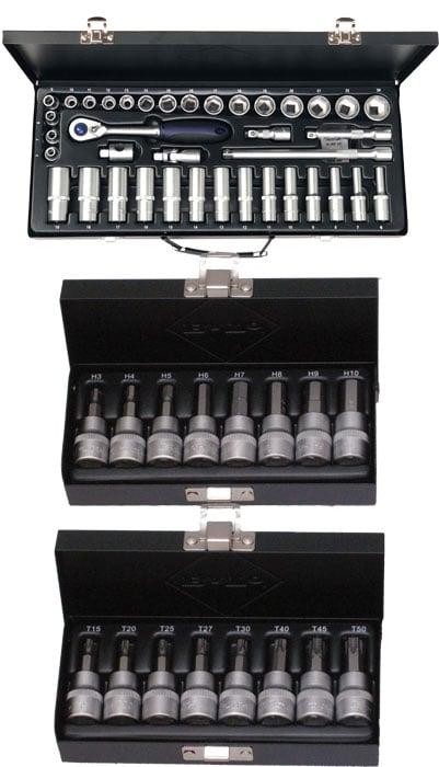 BATO Kombi pakke. Topnøglesæt 6-24mm 3/8", stifttopsæt 3-10mm 3/8", stifttopsæt Torx 15-50 3/8". 54 dele